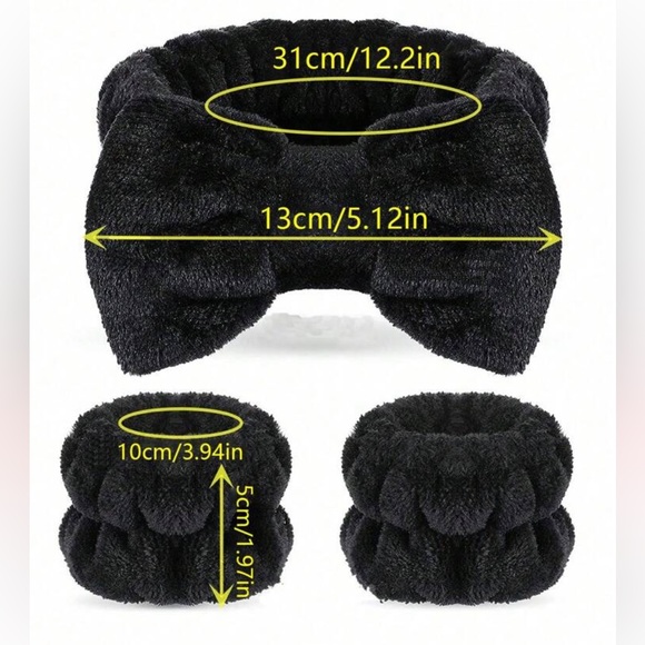 1pc Solid Color Black Bath Headband & 2pcs Bath Wrist - Picture 2 of 4